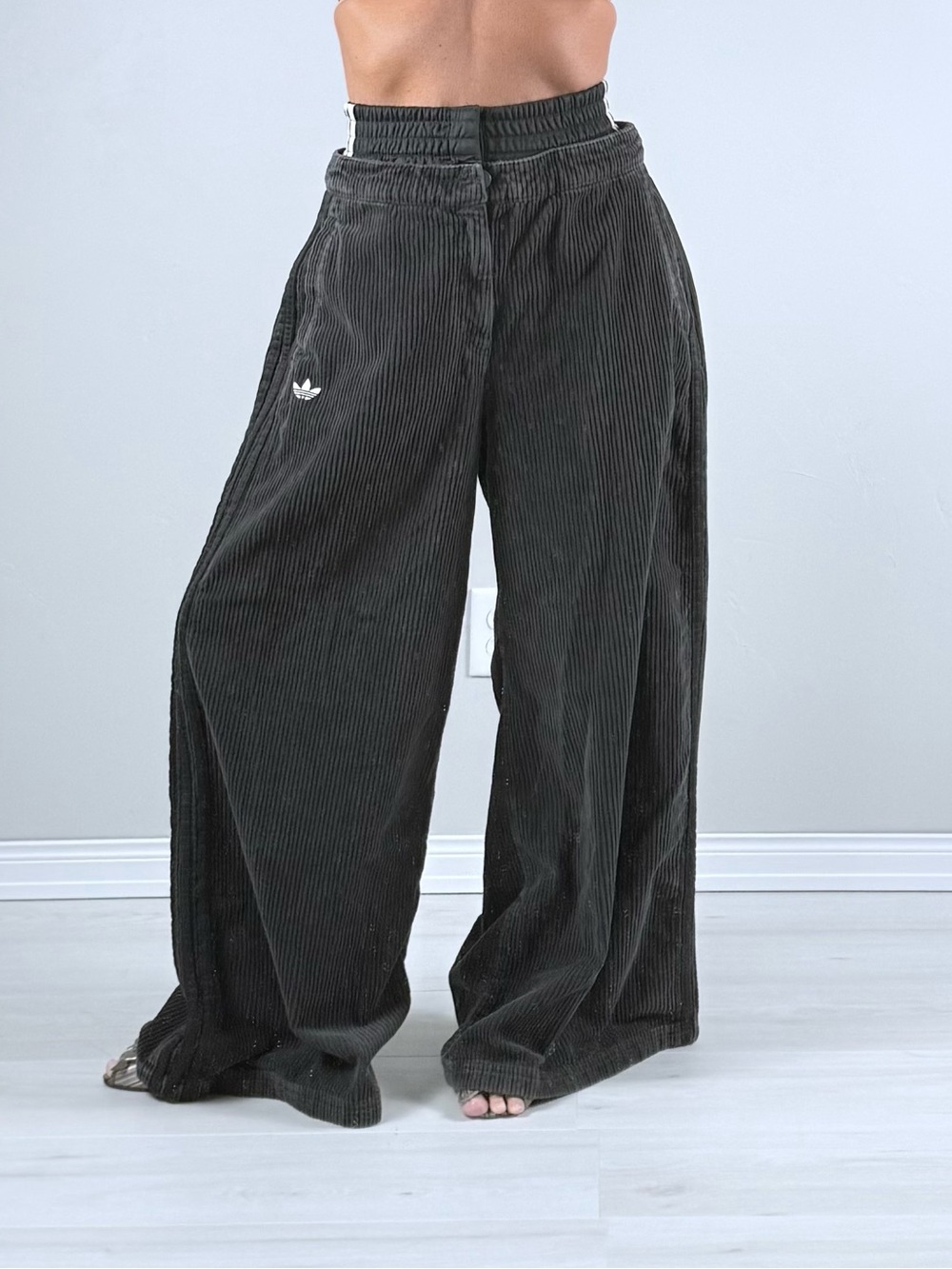 adidas sst oversized Wide-Leg Corduroy Pants in washed black NWT